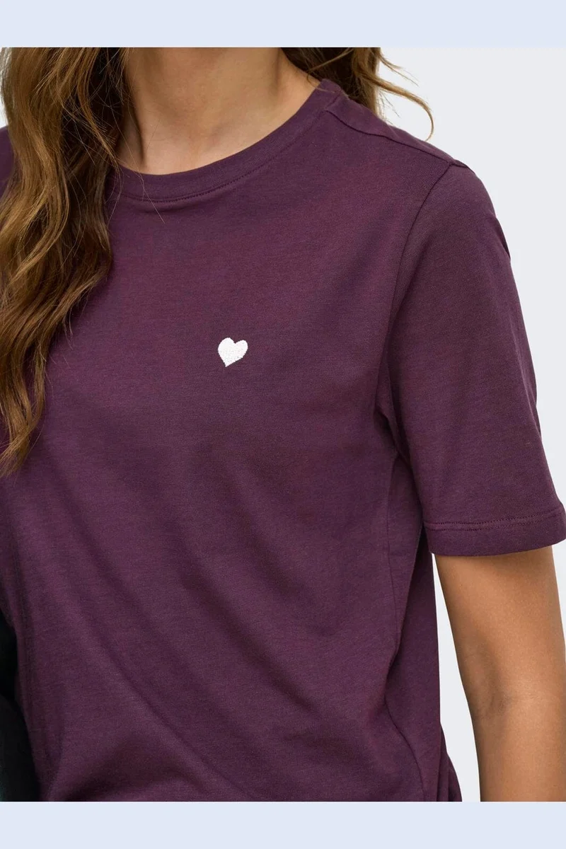 Only - Onlhappy S/S Emb Top - 5204456 Winetasting Pale Lilac Heart
