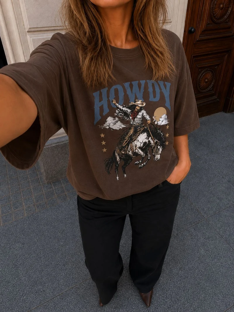 Dear Molly - Howdy T-Shirt Ch170408b - Chocolate Brown