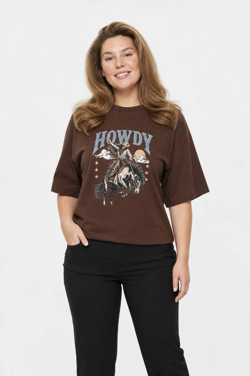 Dear Molly - Howdy T-Shirt Ch170408b - Chocolate Brown