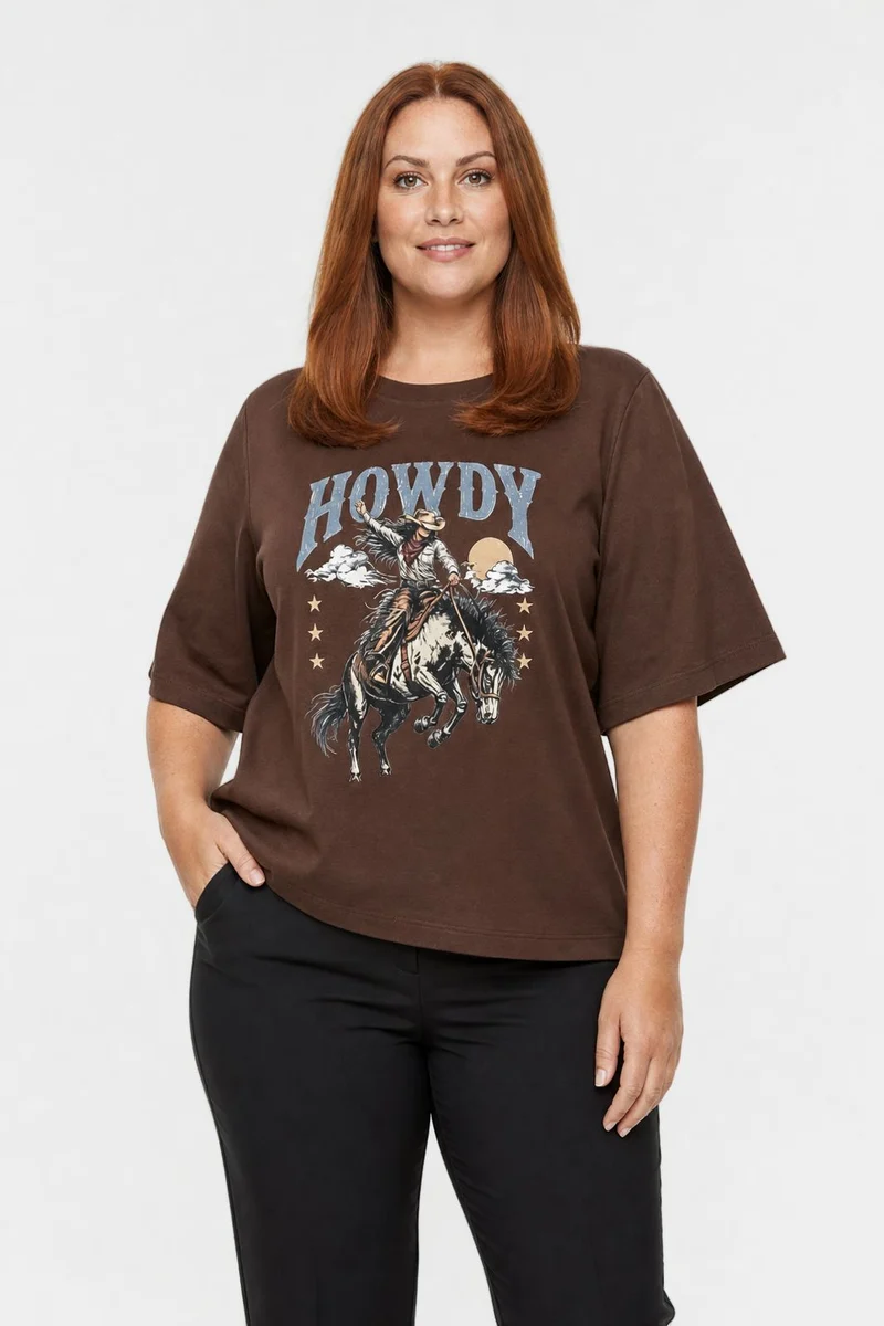 Dear Molly - Howdy T-Shirt Ch170408b - Chocolate Brown