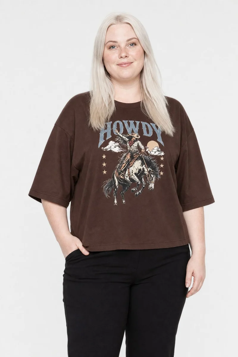 Dear Molly - Howdy T-Shirt Ch170408b - Chocolate Brown