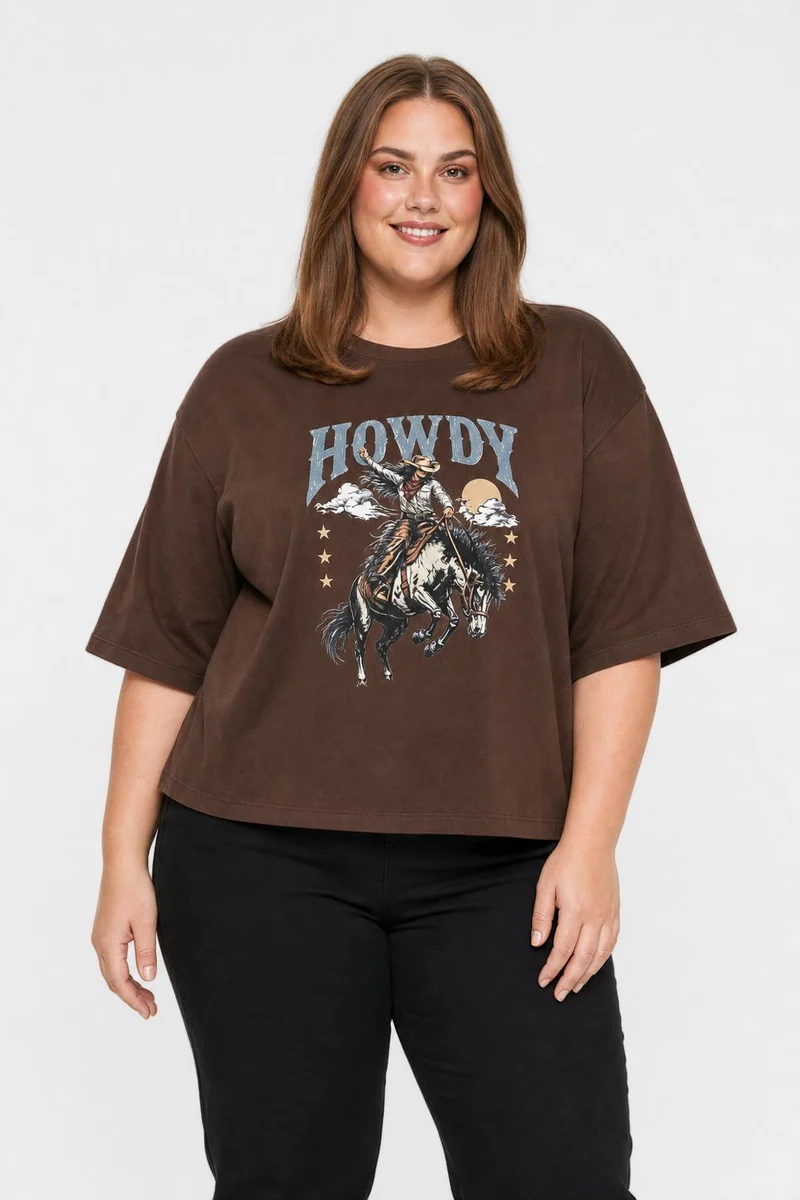 Dear Molly - Howdy T-Shirt Ch170408b - Chocolate Brown