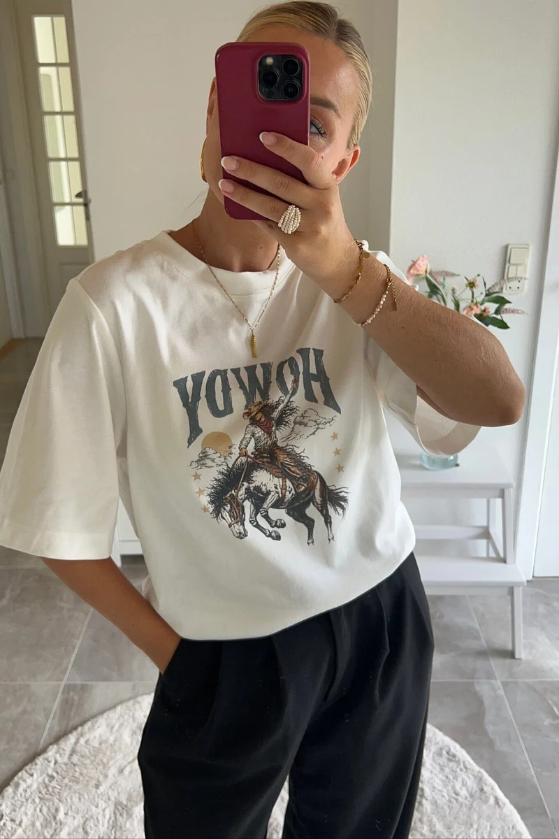 Dear Molly - Howdy T-Shirt Ch170408b - White