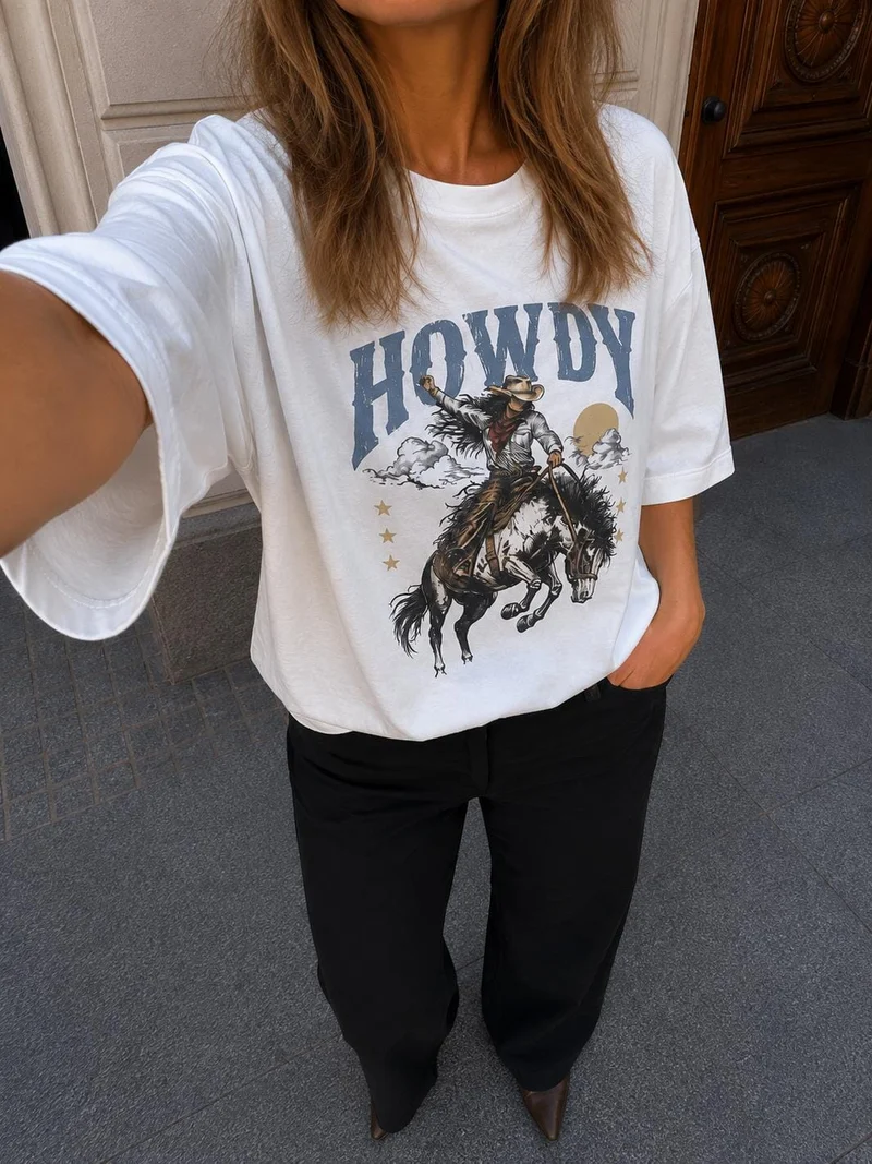 Dear Molly - Howdy T-Shirt Ch170408b - White