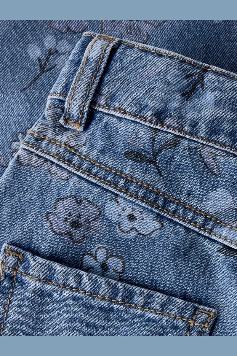 Name It - Nmfrose Wide Jeans 2633-Im - 5082409 Medium Blue Denim Flower