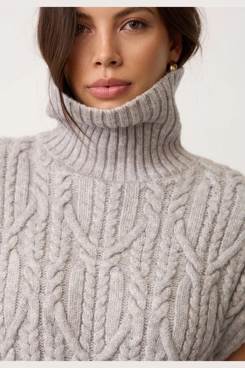 Co´Couture - 32222 Rowcc Oversize Cable Knit Vest 500112 - 65006 - Grey Melange