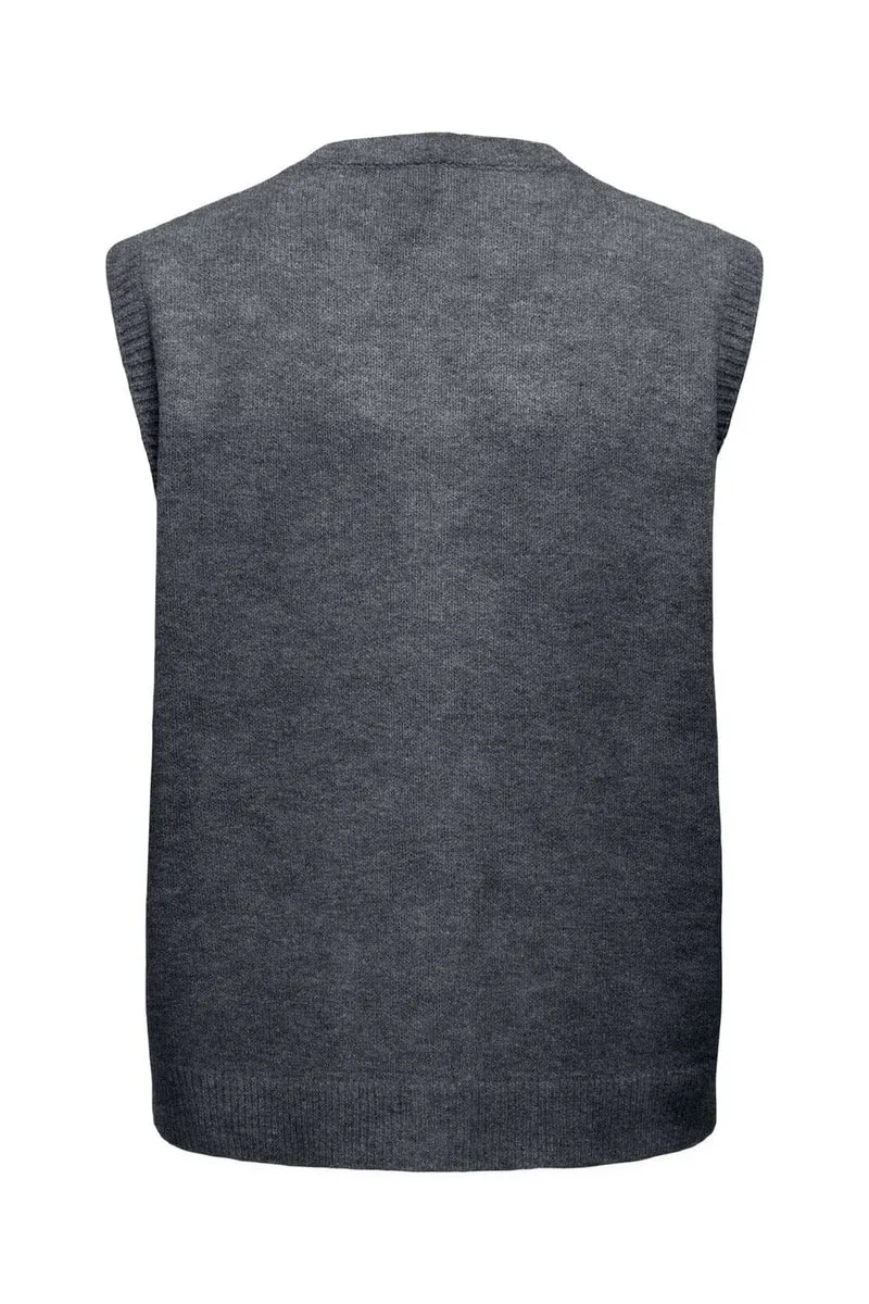 Only - Onlolivia Sl Button Vest Cc Knt - 5101158 Dark Grey Melange Dtm Button