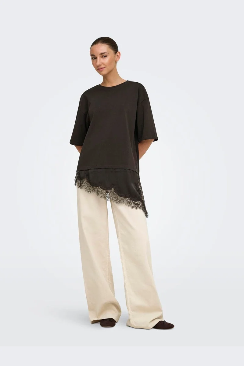 Jdy - Jdyalma 2/4 Lace Detail T-Shirt - 5157233 Chocolate Torte