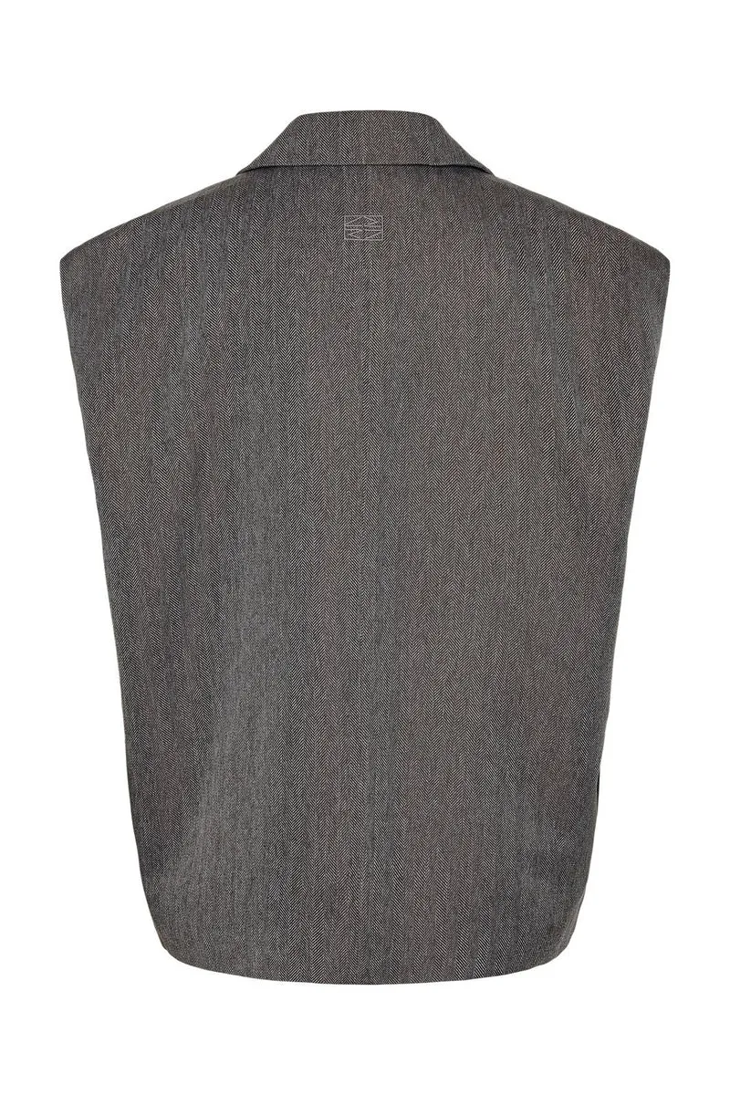 Noisy May - Nmremy S/L Waistcoat Tlr - 5056931 Dark Grey Herringbone