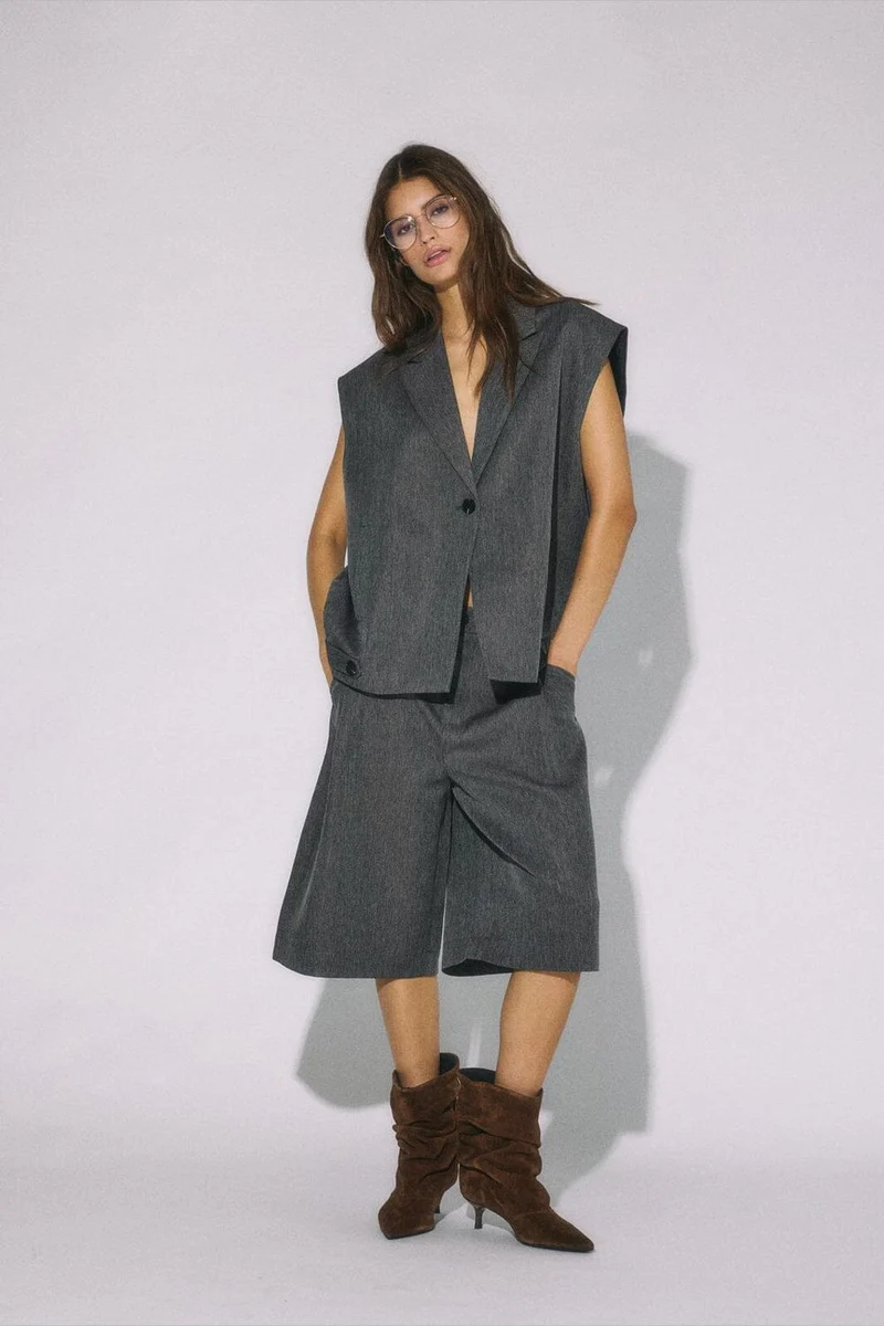 Noisy May - Nmremy S/L Waistcoat Tlr - 5056931 Dark Grey Herringbone