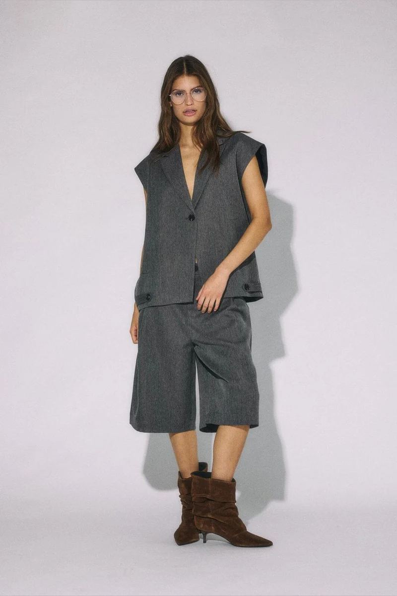Noisy May - Nmremy S/L Waistcoat Tlr - 5056931 Dark Grey Herringbone