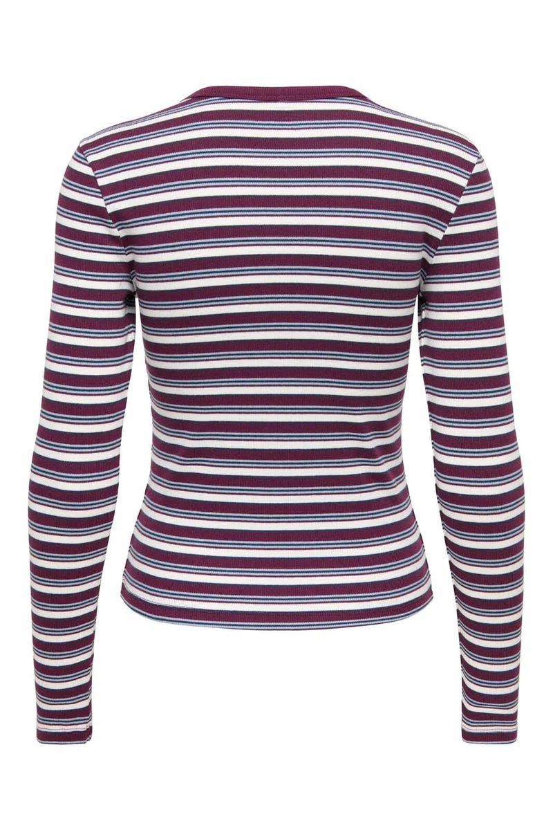 Only - Onlval L/S O-Neck Stripe Top - 5084121 Fig Dusty Blue + Cd + Navy Blazer (Mia)