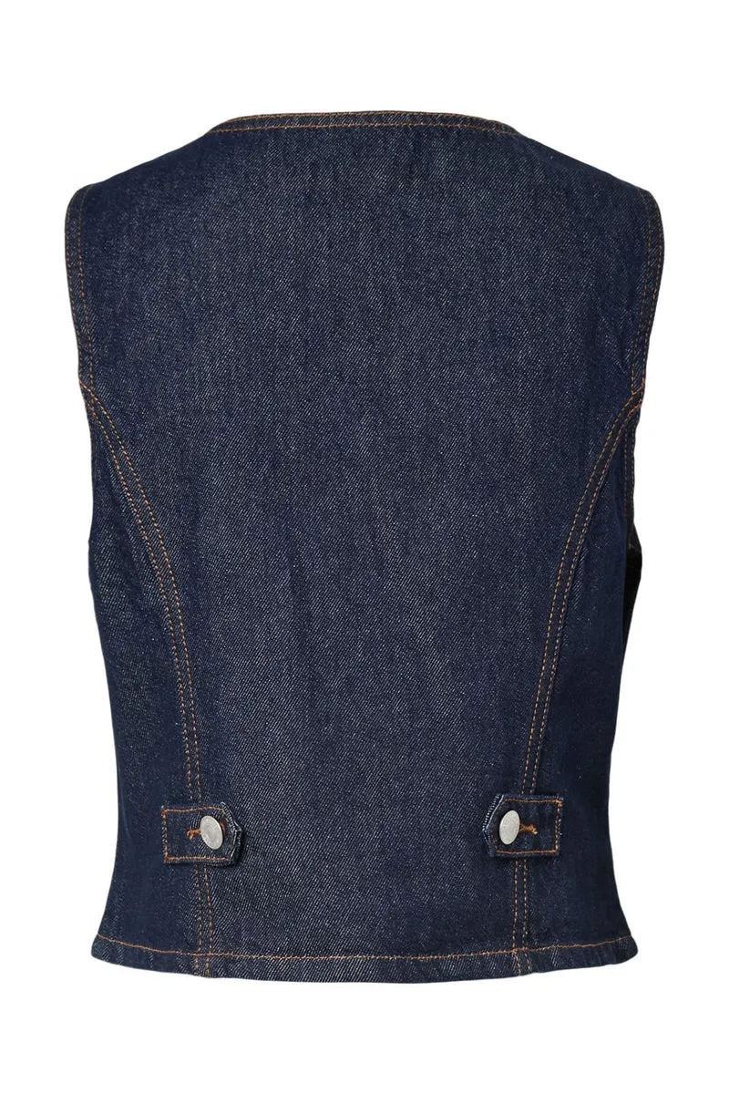 Pieces - Pcpam Denim Vest - 5017748 Dark Blue Denim Rinse