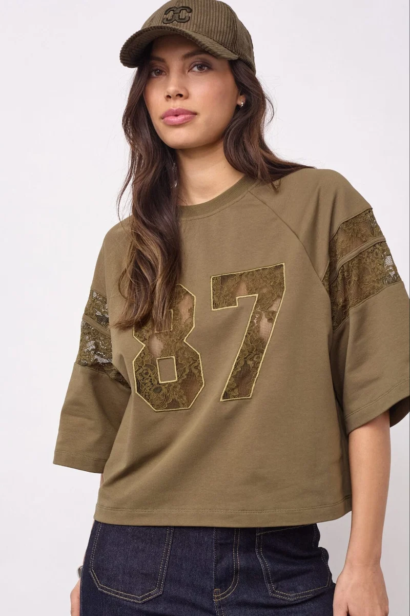 Co´Couture - Elycc 87 Lace Tee Sweat 500029 - 60004 - Army