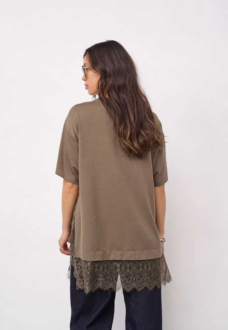 Co´Couture - Larsoncc Mix Lace Tee 500414 - 60009 - Olive