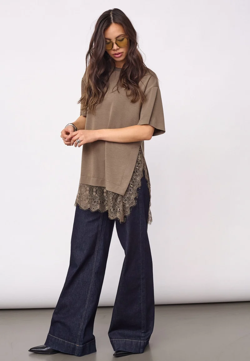 Co´Couture - Larsoncc Mix Lace Tee 500414 - 60009 - Olive