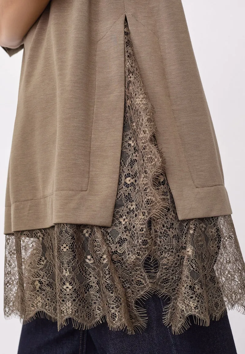 Co´Couture - Larsoncc Mix Lace Tee 500414 - 60009 - Olive