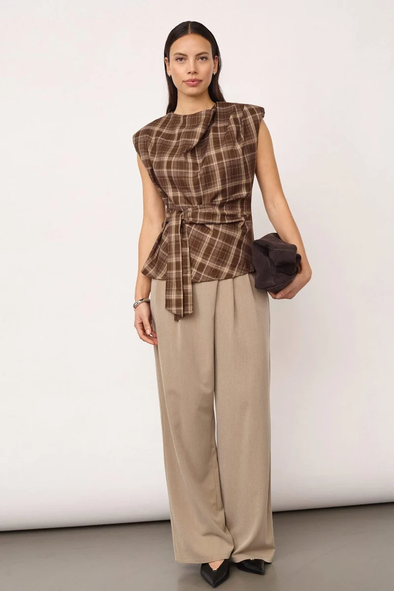 Co´Couture - Dagnycc Check Pleat Top 500070 - 20002 - Brown