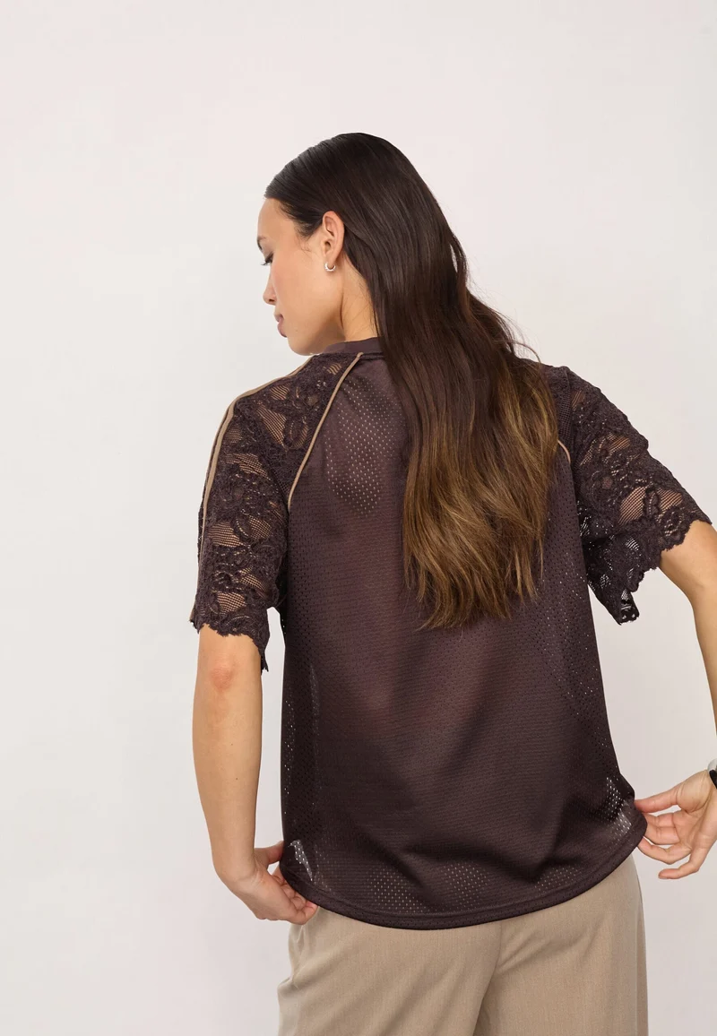 Co´Couture - Treycc Logo Lace Tee 500205 - 20003 - Dark Brown