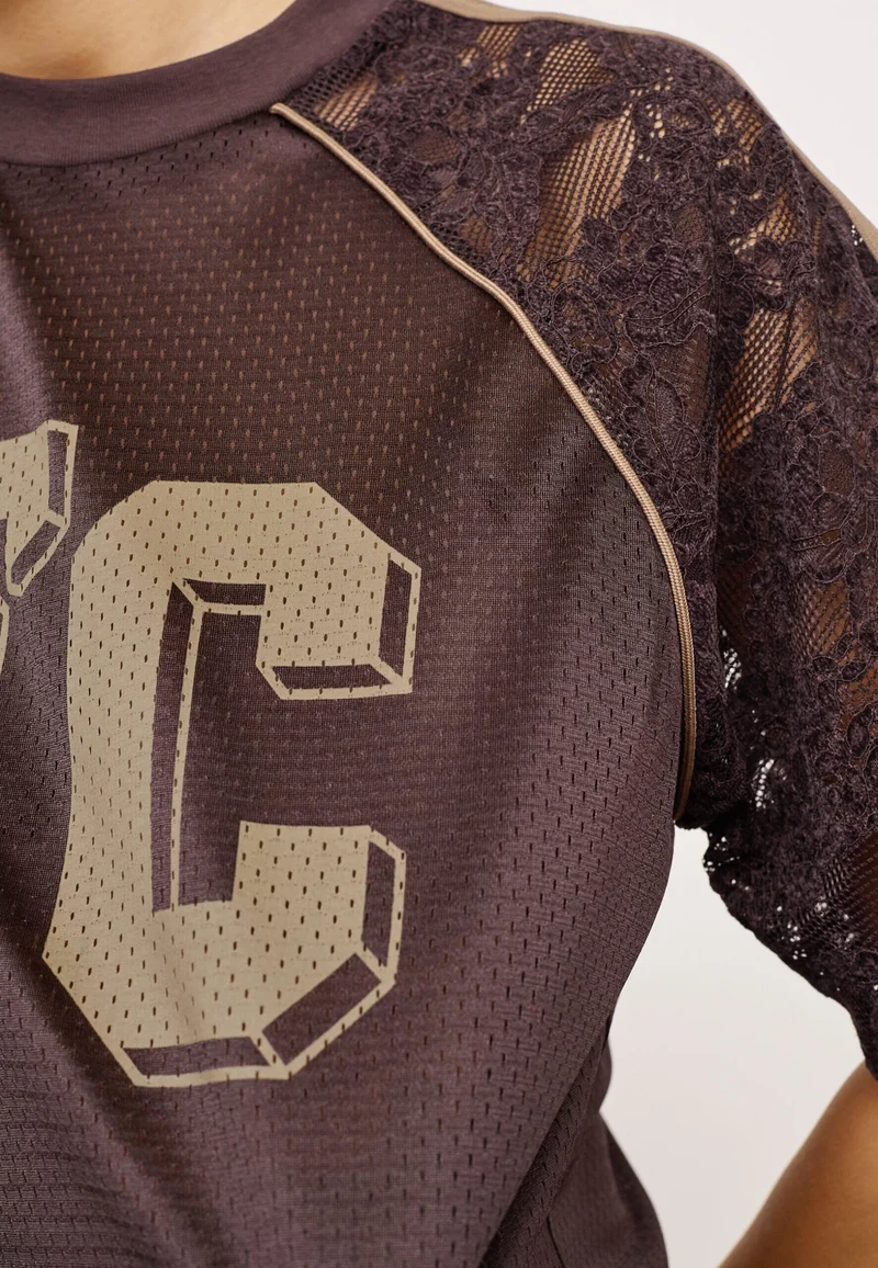 Co´Couture - Treycc Logo Lace Tee 500205 - 20003 - Dark Brown
