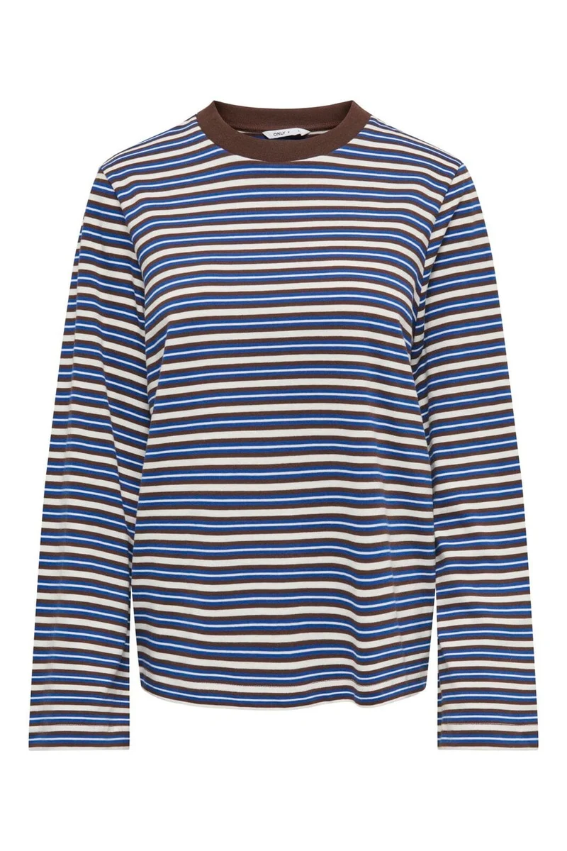 Only - Onllisa Stripe L/S Top - 5207101 Cloud Dancer Chicory Coffee/Sodalite Blue Stripe
