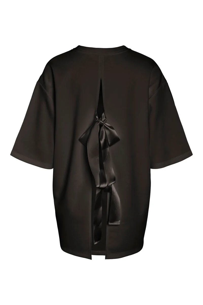 Noisy May - Nmtara S/S Oversize Bow T-Shirt - 5165140 Black Black Satin Bow