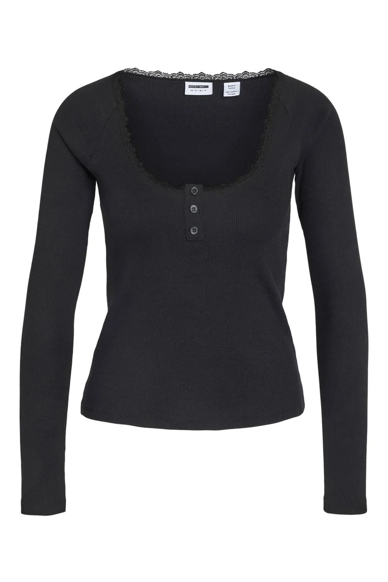 Noisy May - Nmmaya L/S Lace Henley Top - 5024310 Black