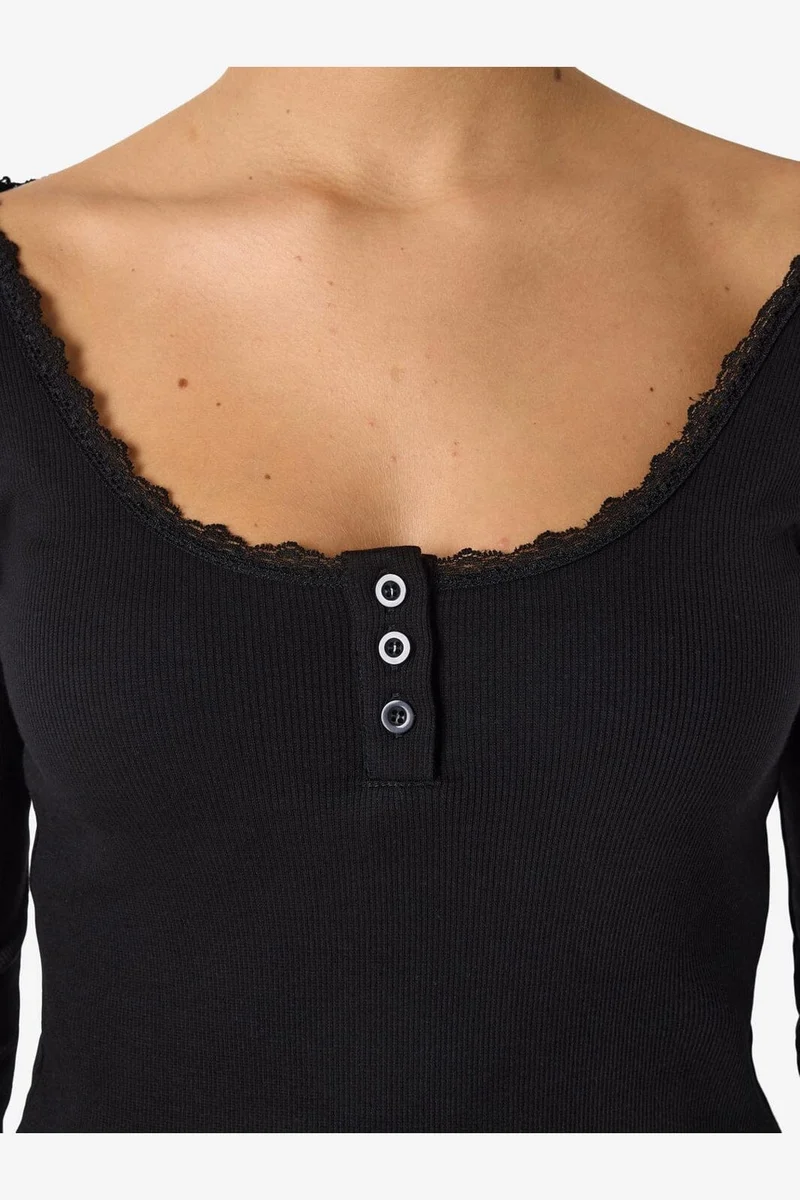 Noisy May - Nmmaya L/S Lace Henley Top - 5024310 Black
