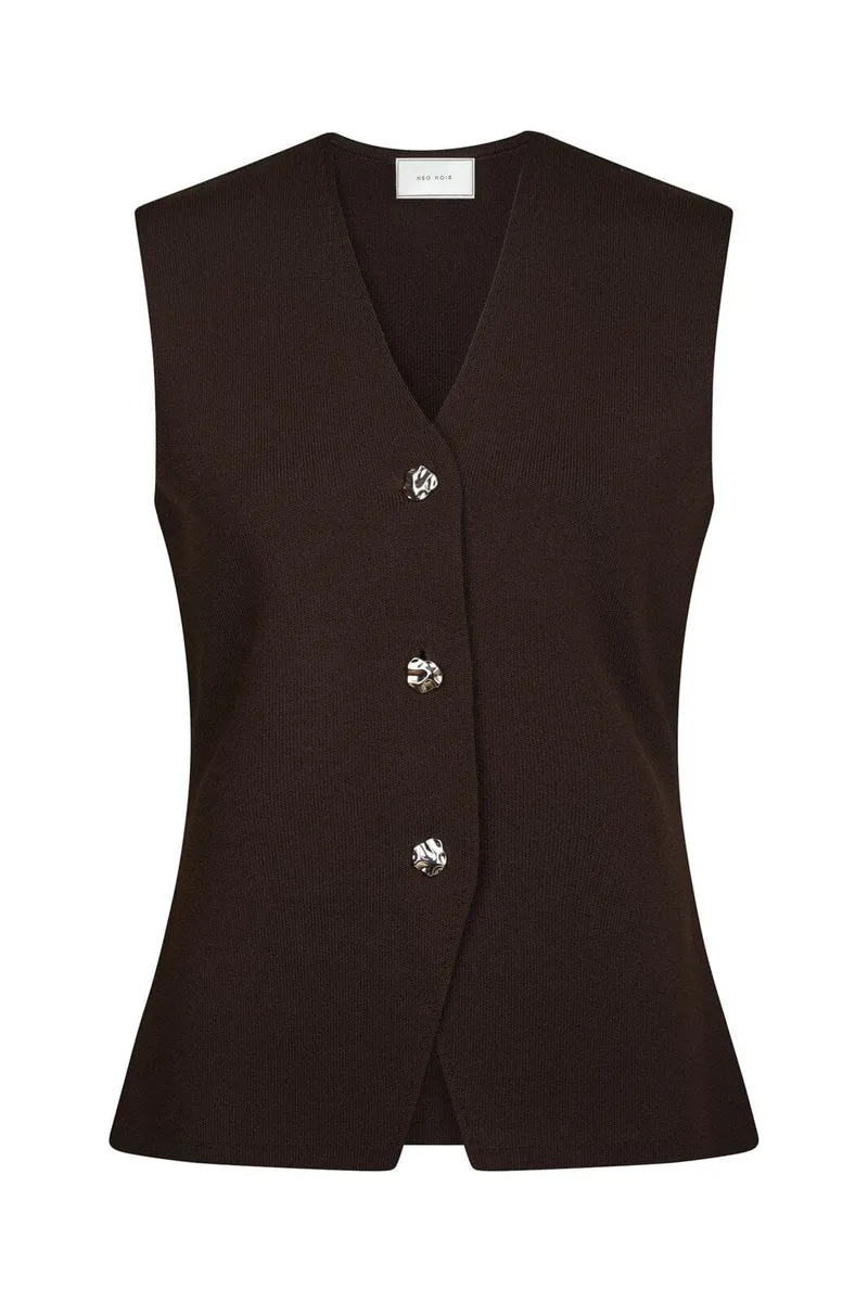 Neo Noir - Sway Smooth Knit Waistcoat 164704 - 676 - Dark Brown