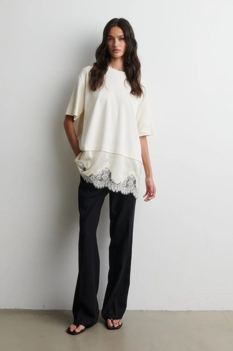 Second Female - Vaccara Lace Tee 61136 - 1027 Egret