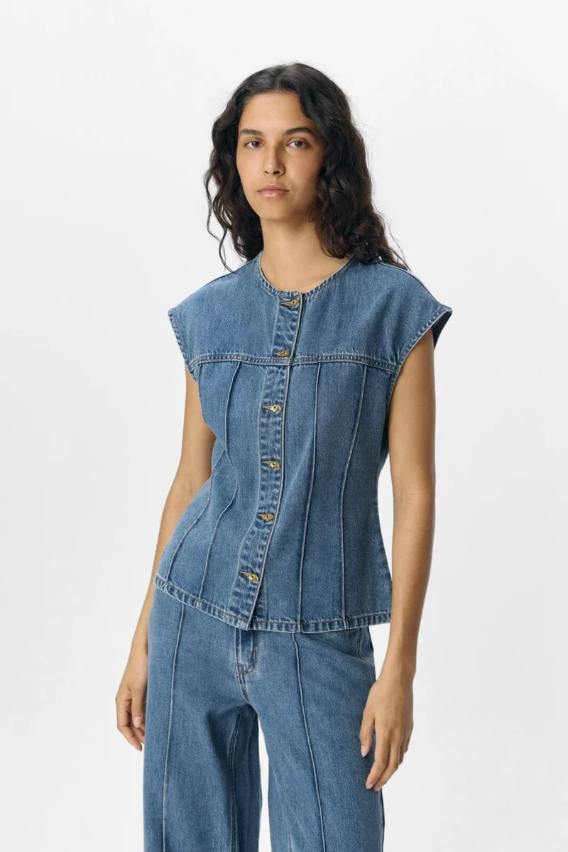 Object - Objdivona Denim S/L Waistcoat 140 - 4823942 Medium Blue Denim