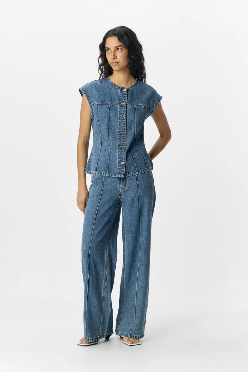 Object - Objdivona Denim S/L Waistcoat 140 - 4823942 Medium Blue Denim