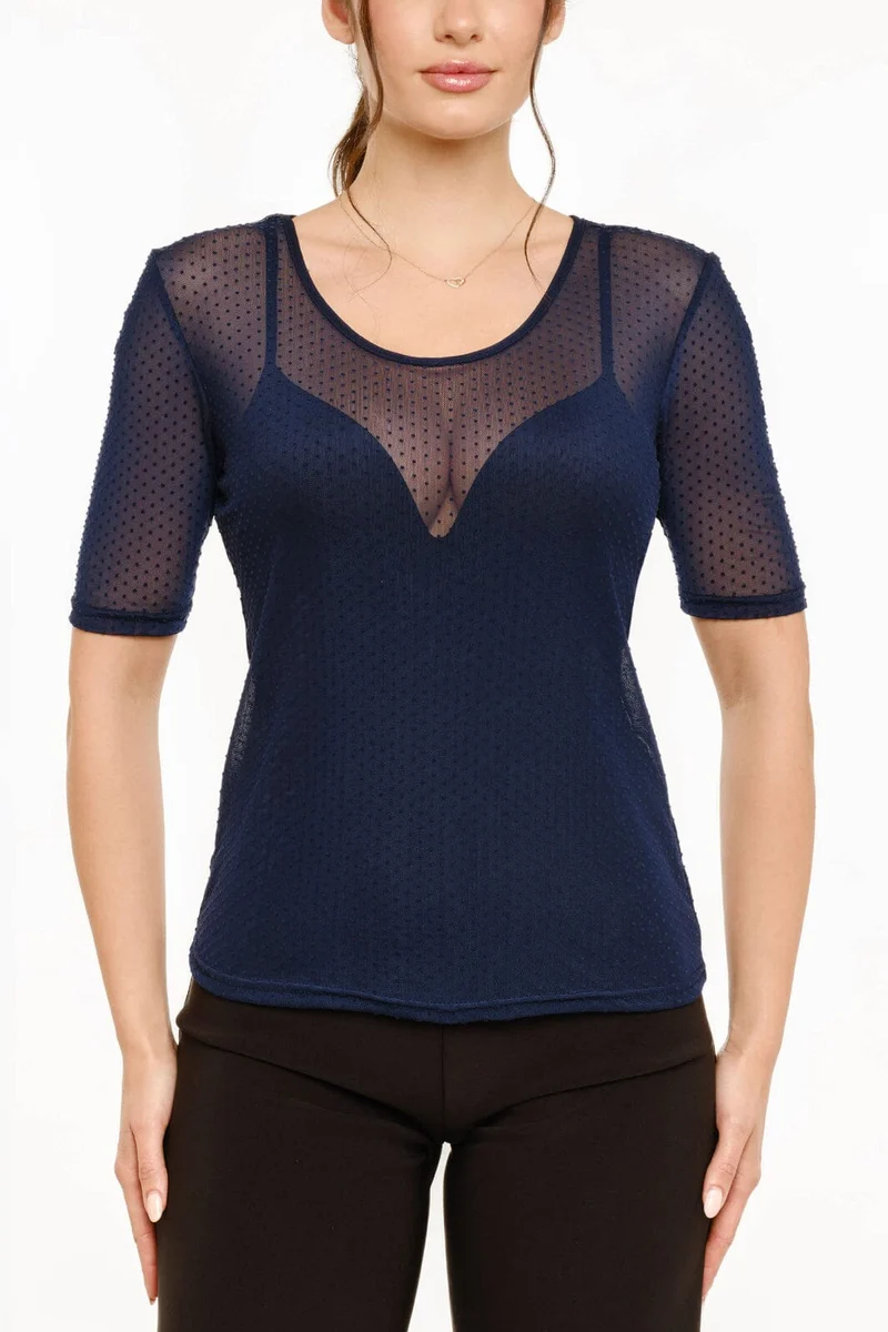Liberte - Mesh Ss Tshirt, Dot 22011 - Navy
