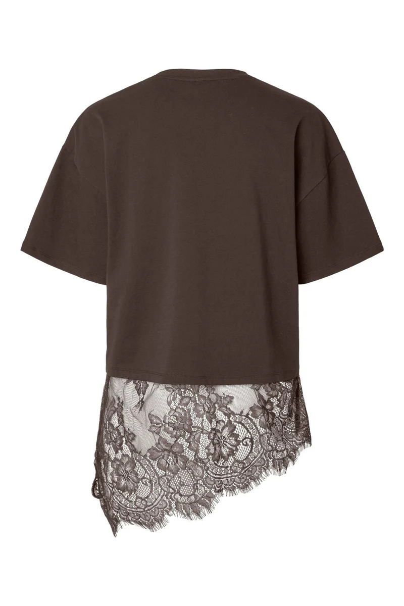 Pieces - Pcmave Ss Lace T-Shirt Dm - 5161687 Hot Fudge