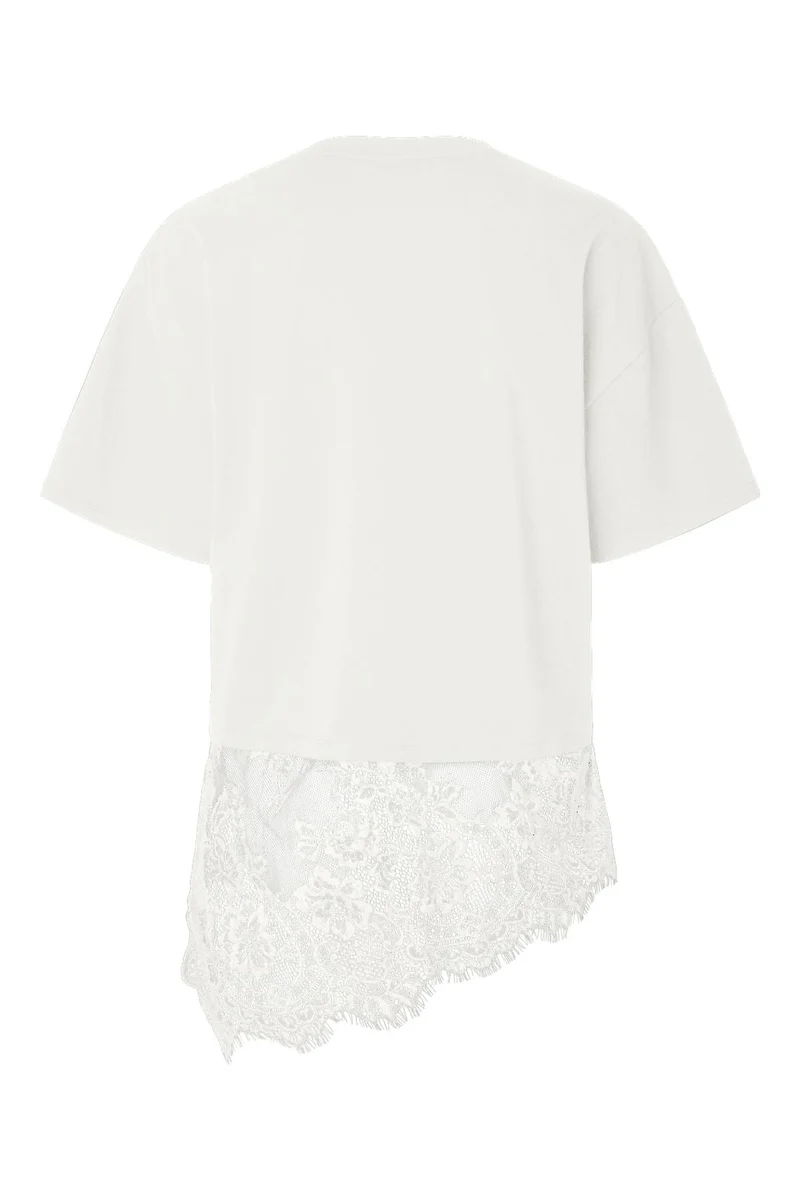 Pieces - Pcmave Ss Lace T-Shirt Dm - 5161685 Cloud Dancer