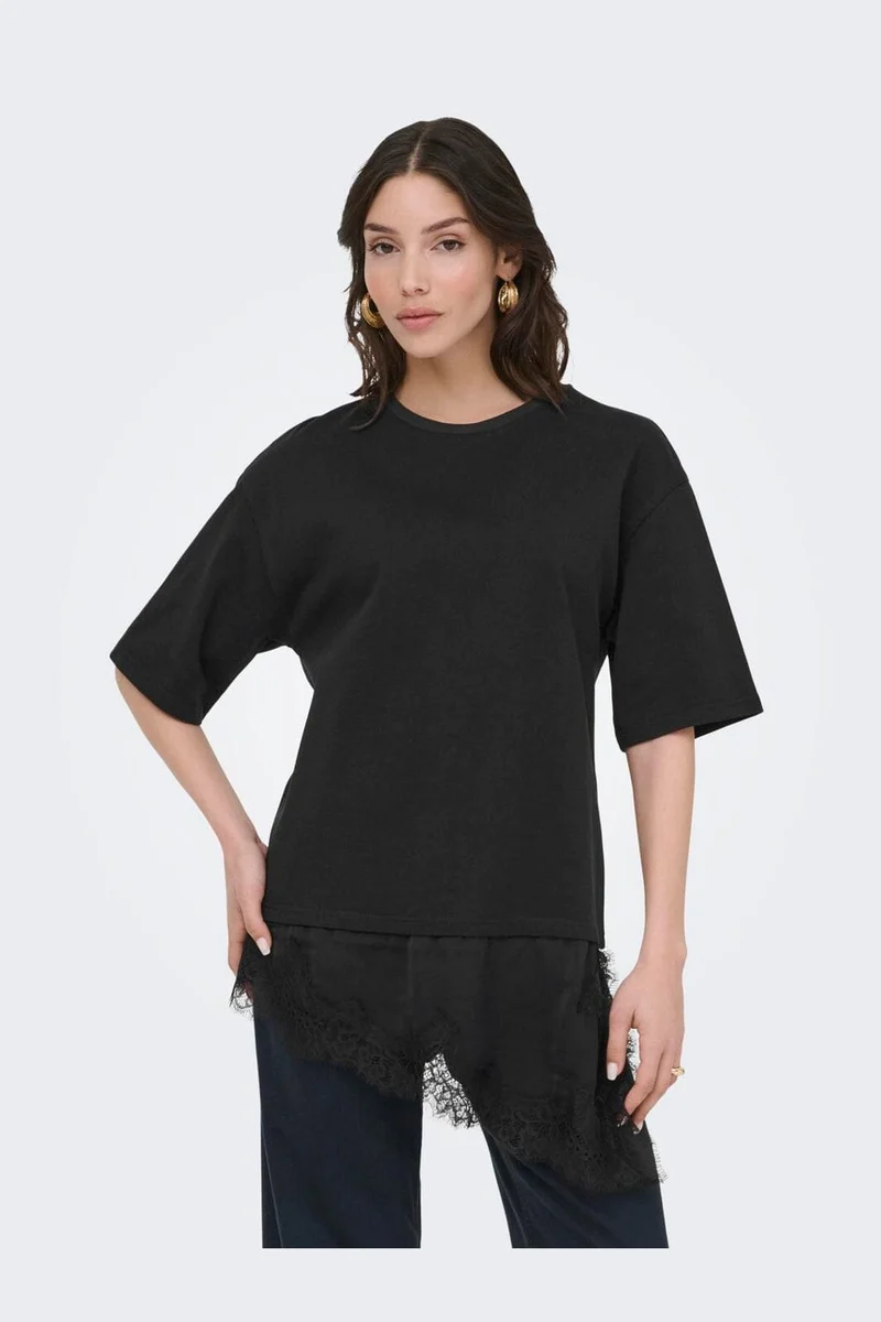 JDY - Jdyalma 2/4 Lace Detail T-Shirt - 5123495 Black