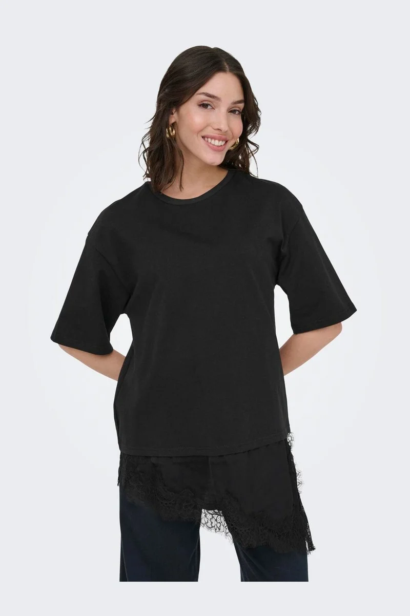 JDY - Jdyalma 2/4 Lace Detail T-Shirt - 5123495 Black