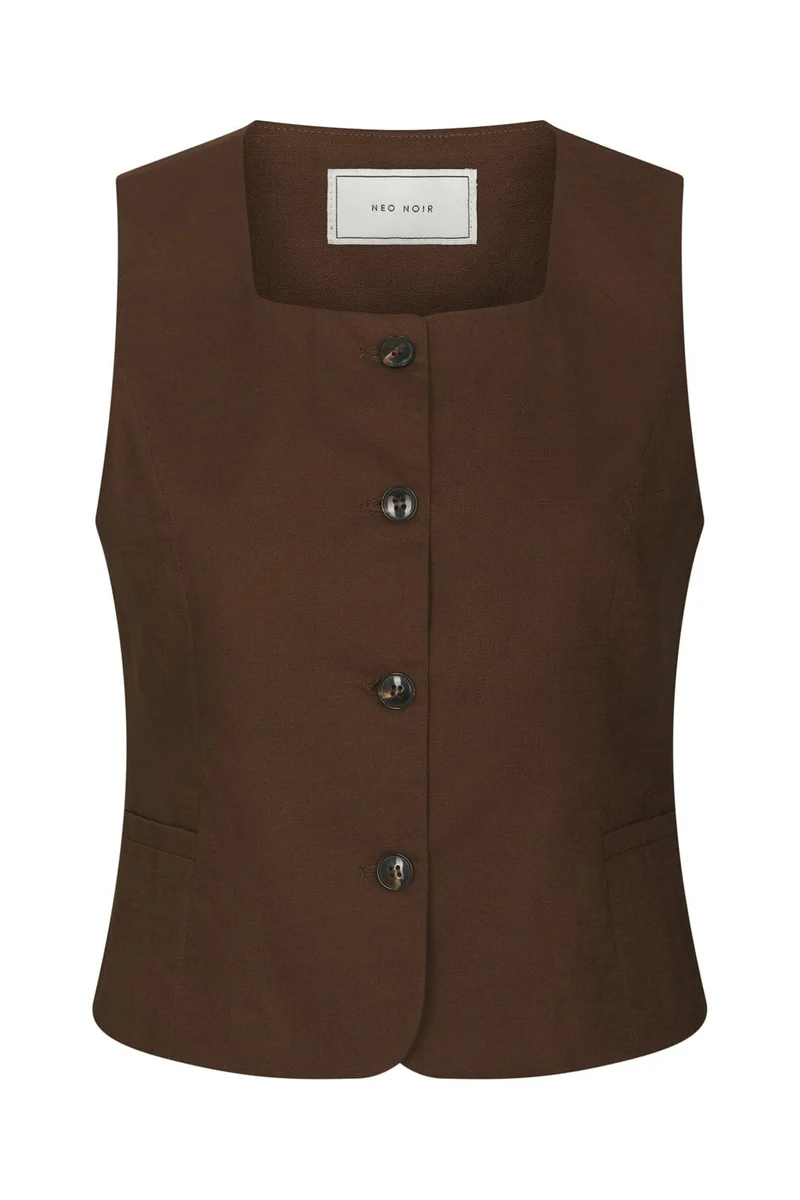 Neo Noir - Yula Linen Waistcoat 165181 - 676 - Dark Brown
