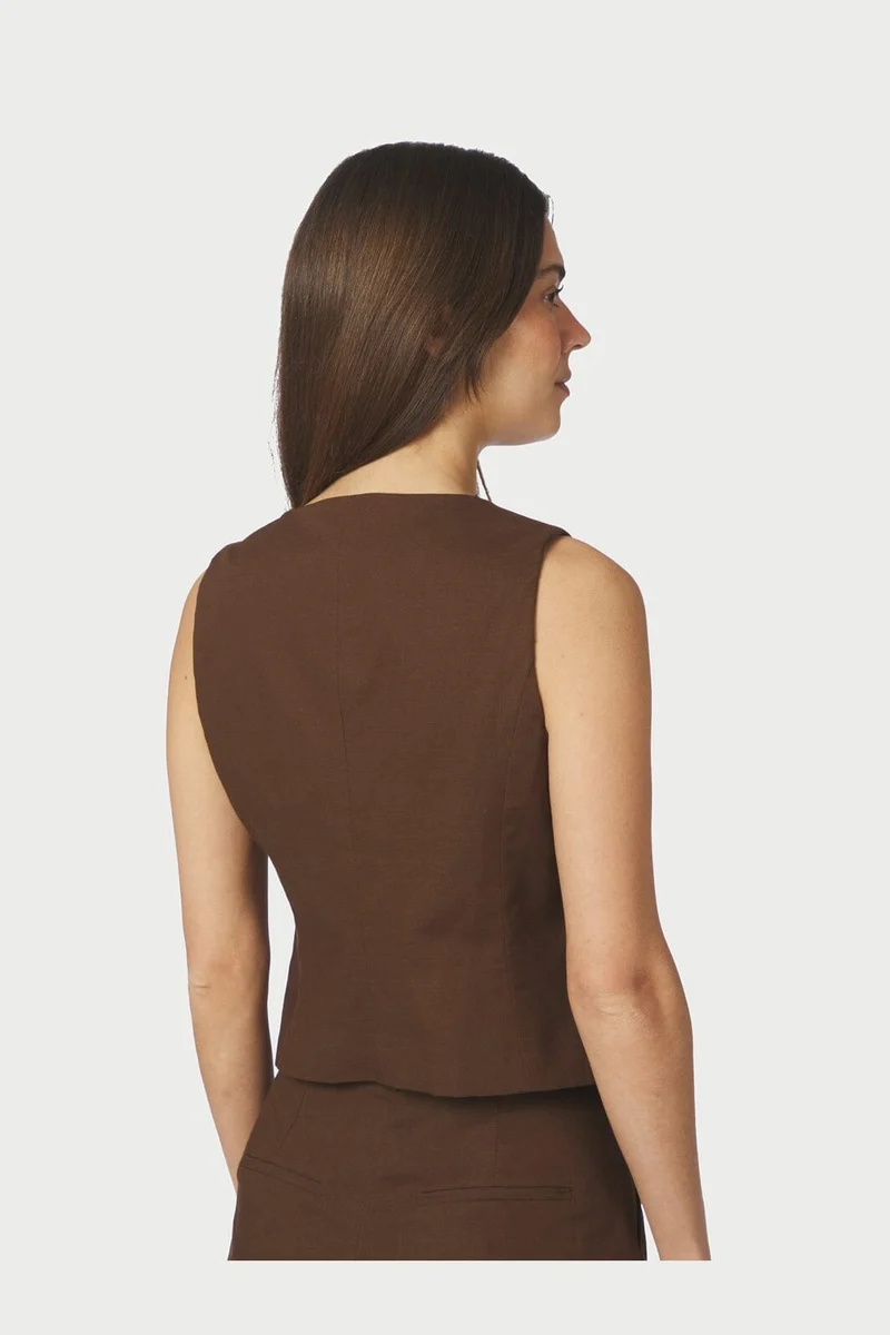 Neo Noir - Yula Linen Waistcoat 165181 - 676 - Dark Brown