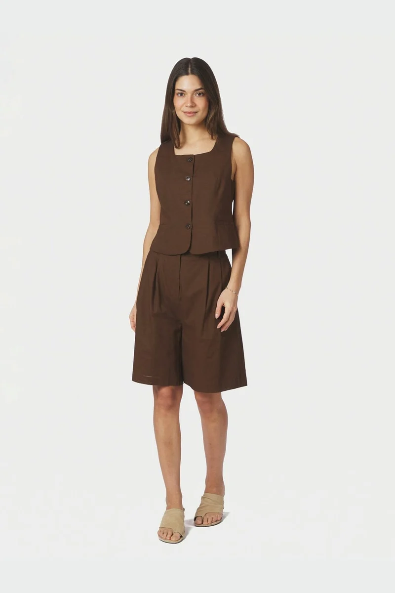 Neo Noir - Yula Linen Waistcoat 165181 - 676 - Dark Brown
