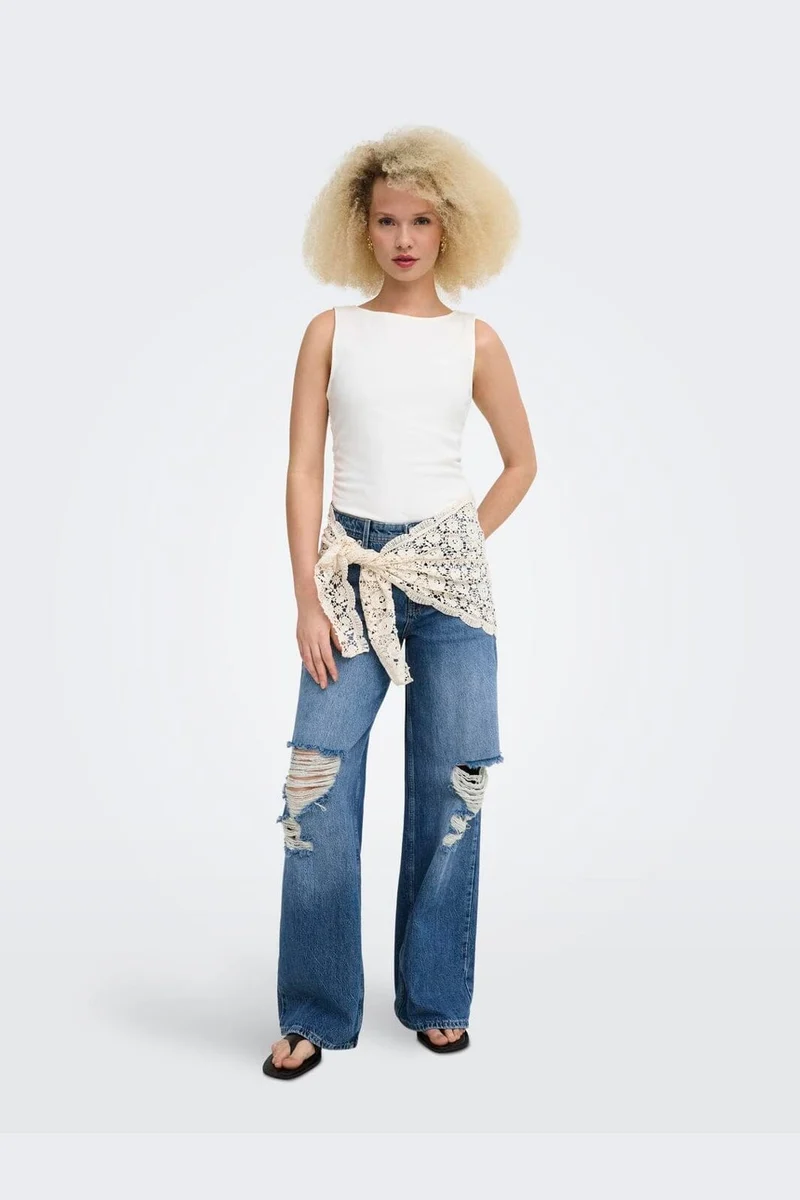 Only - Onlcarrie Reg Crochet Des Wide Dot - 5102334 Medium Blue Denim Crochet Belt