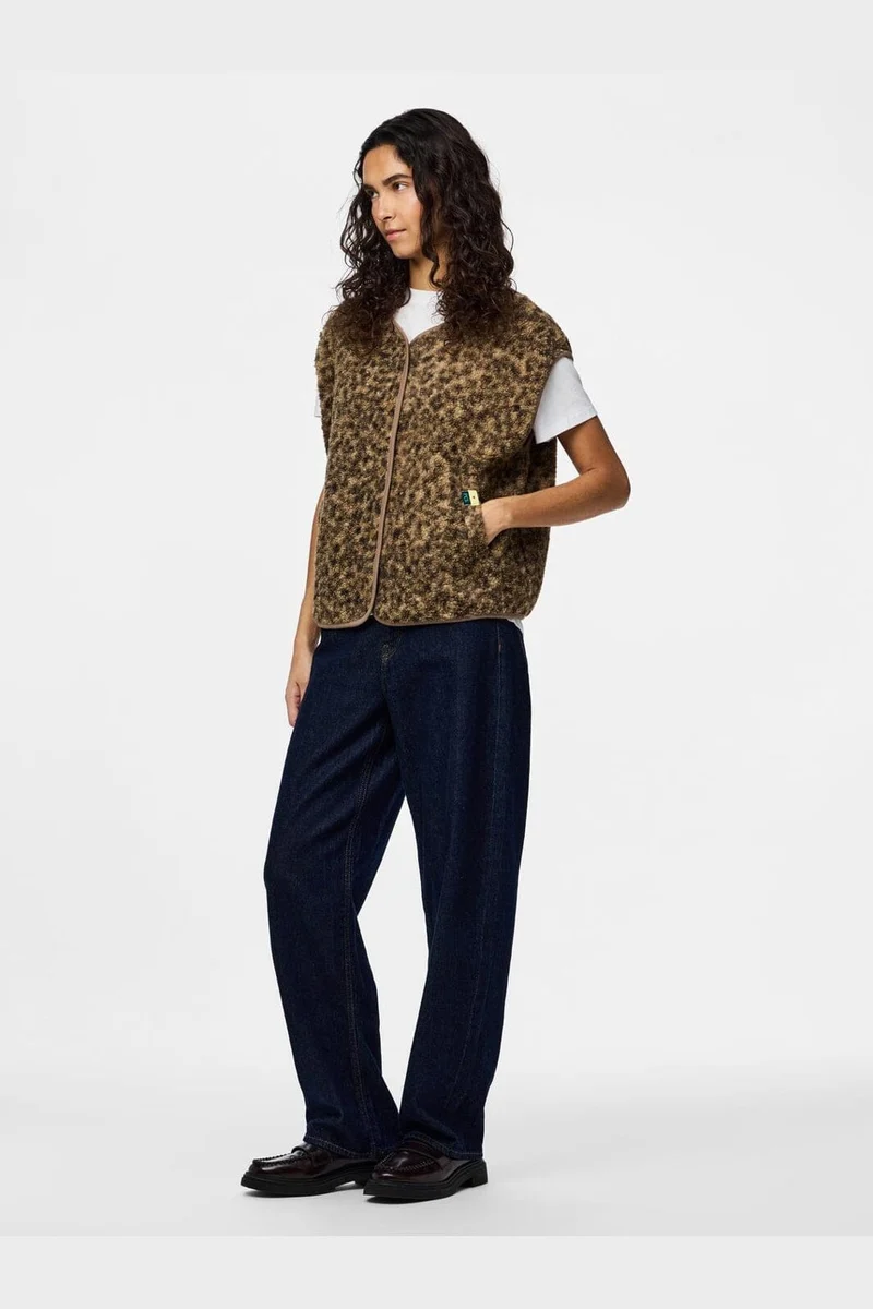 Pieces - Pckatty Teddy Vest - 4941395 Tannin Leopard