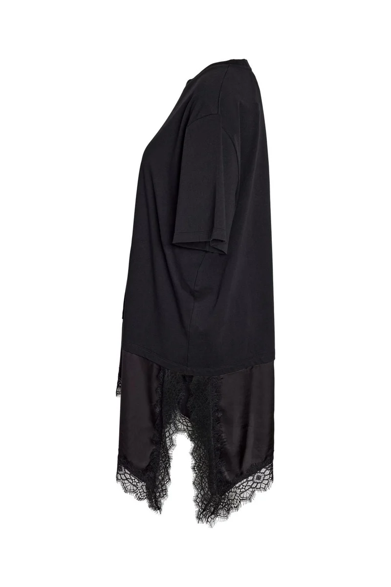 Noisy May - Nmfilla S/S Oversize Satin Lace T-Shirt - 5162242 Black Black Lace