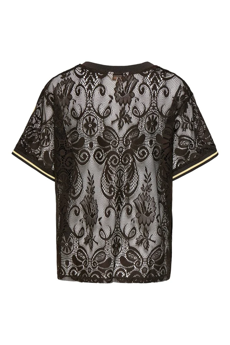 Only - Onljules S/S V-Neck Lace Top - 5115986 Chocolate Torte Pale Yellow