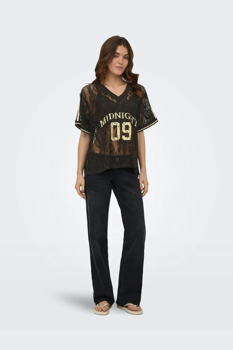 Only - Onljules S/S V-Neck Lace Top - 5115986 Chocolate Torte Pale Yellow