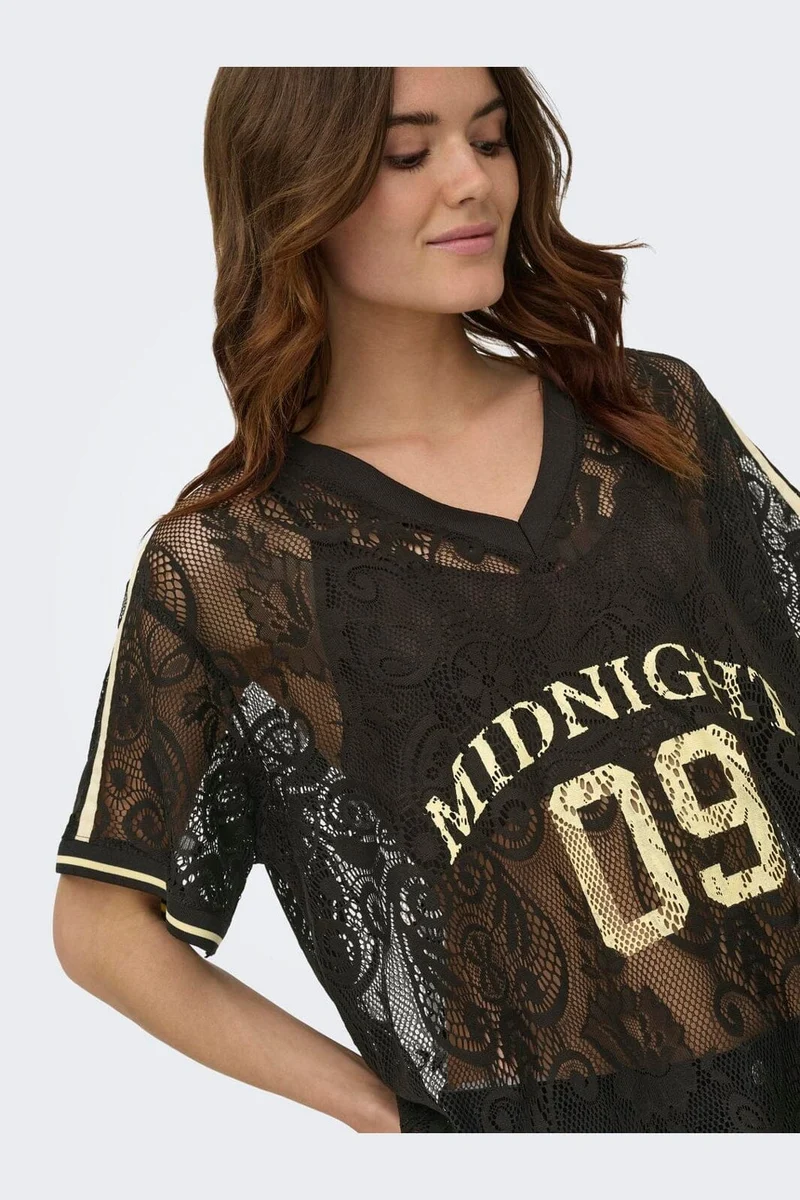 Only - Onljules S/S V-Neck Lace Top - 5115986 Chocolate Torte Pale Yellow