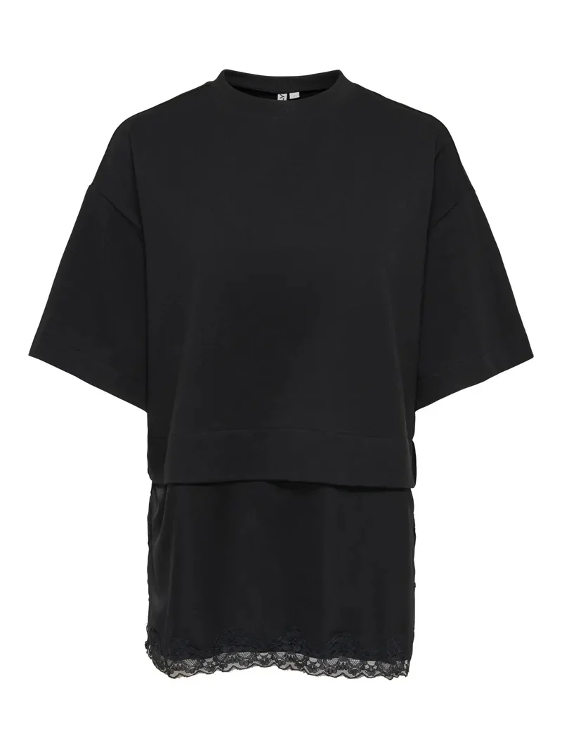 Only - Onlmexa S/S Tee Lace Top - 5104053 Black