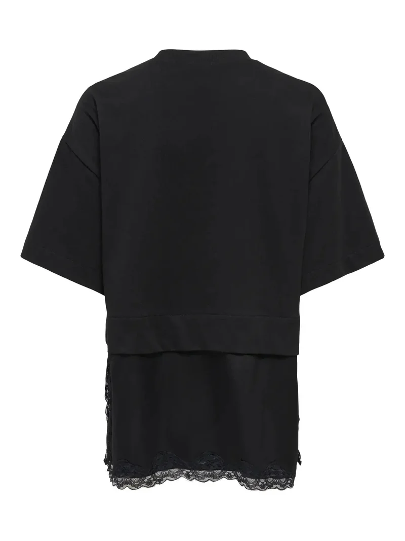 Only - Onlmexa S/S Tee Lace Top - 5104053 Black