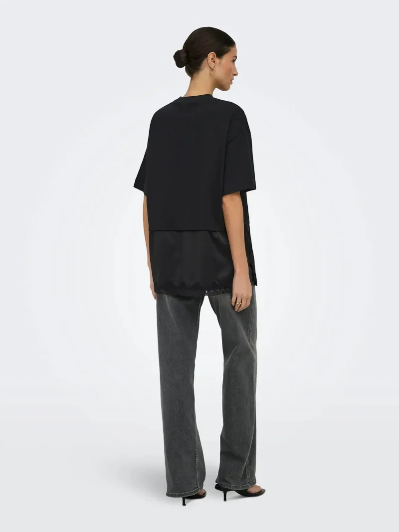 Only - Onlmexa S/S Tee Lace Top - 5104053 Black