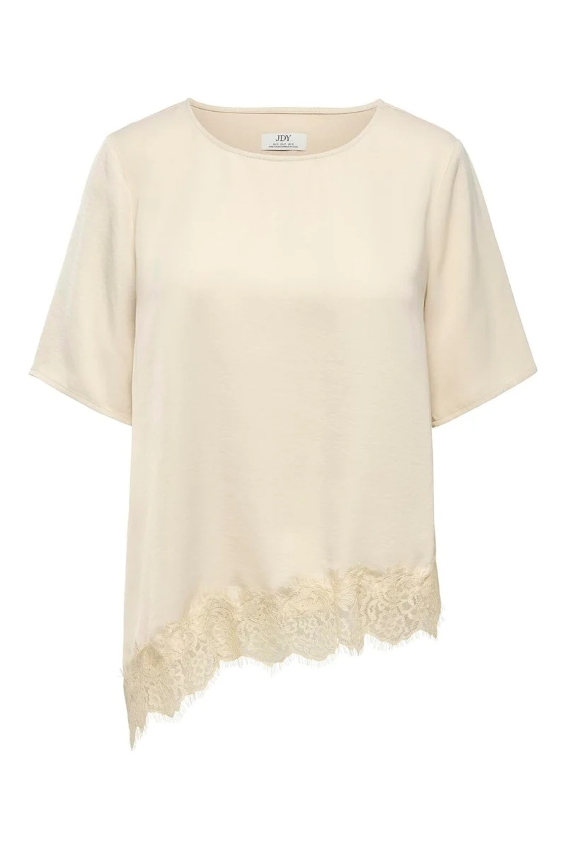 JDY - Jdyurba S/S Assymmetric Top - 5157800 Sandshell With Sandshell Lace